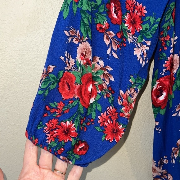 The Pioneer Woman Blue Red Floral Print 3/4 Sleeve Peasant Top Womens XXL - Picture 3 of 7